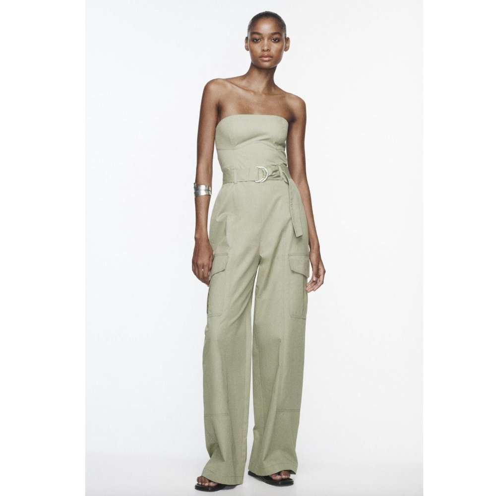 Zara Strapless Jumpsuit Light Khaki NWT - Picture 5 of 11
